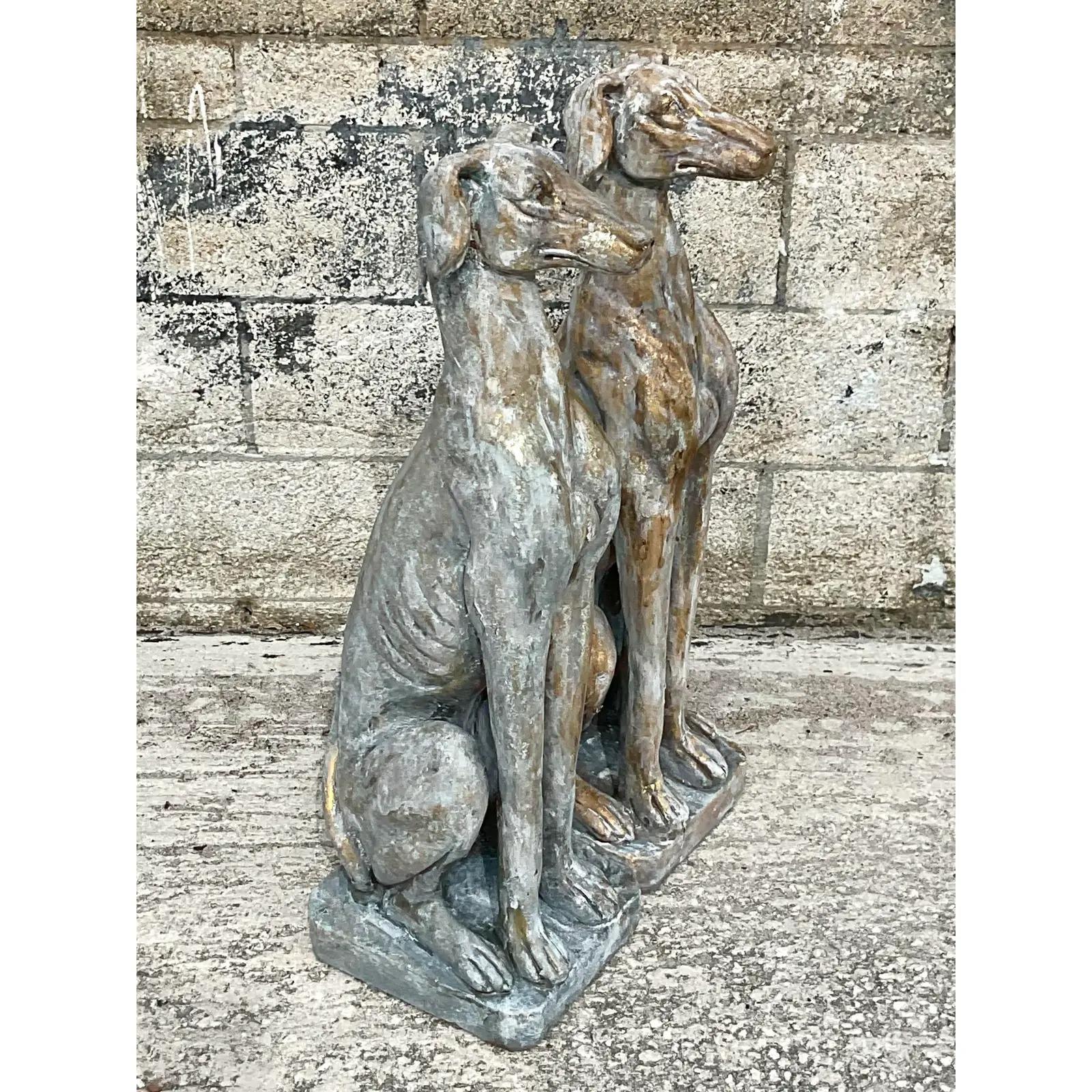 20th Century Vintage Patinated Mottled Ceramic Dogs, a Pair