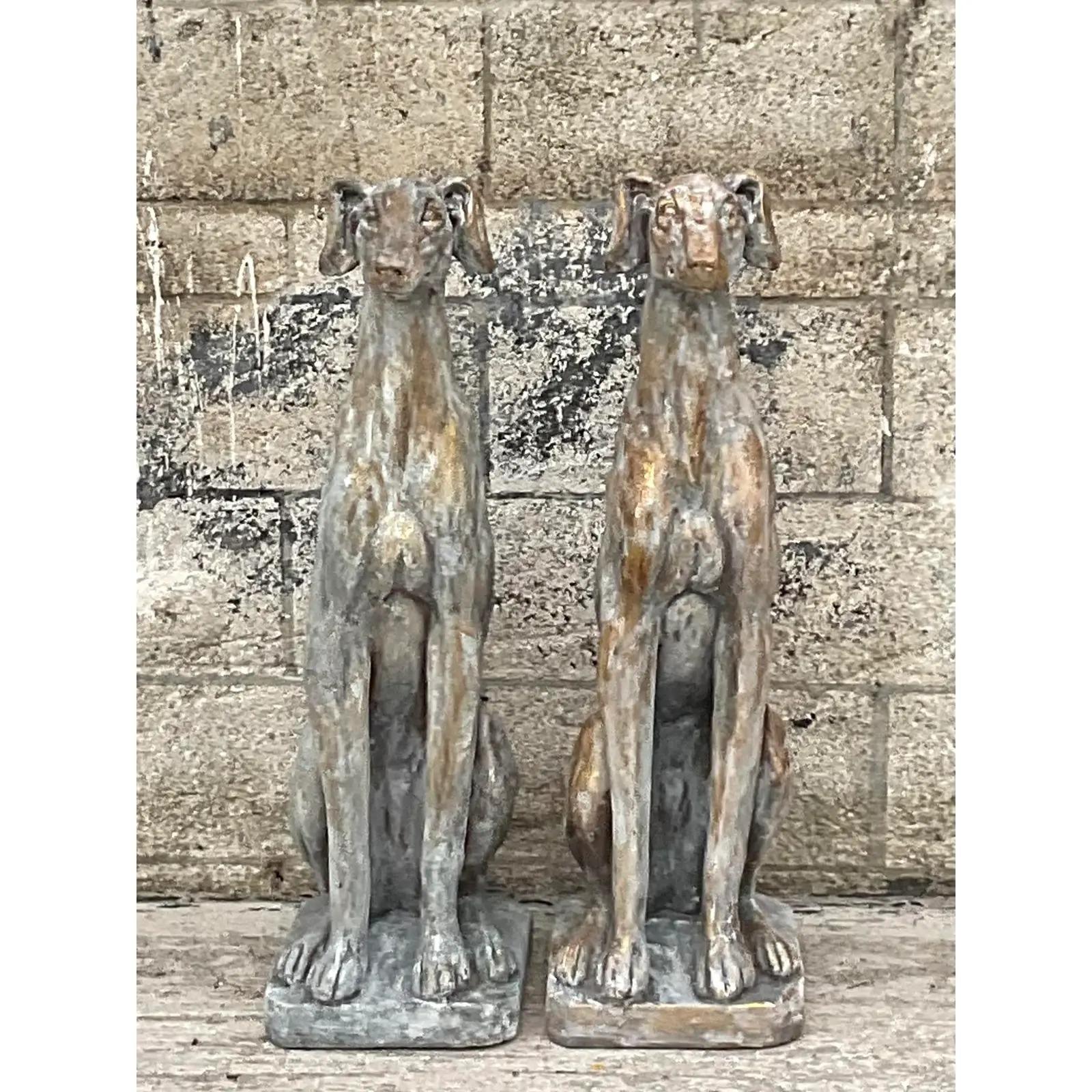 Vintage Patinated Mottled Ceramic Dogs, a Pair 1