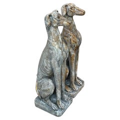 Vintage Patinated Mottled Ceramic Dogs, a Pair