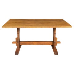 Vintage Patinated Oak Trestle Dining Table or Writing Table
