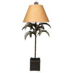 Vintage Patinated Petite Metal Palm Tree Lamp