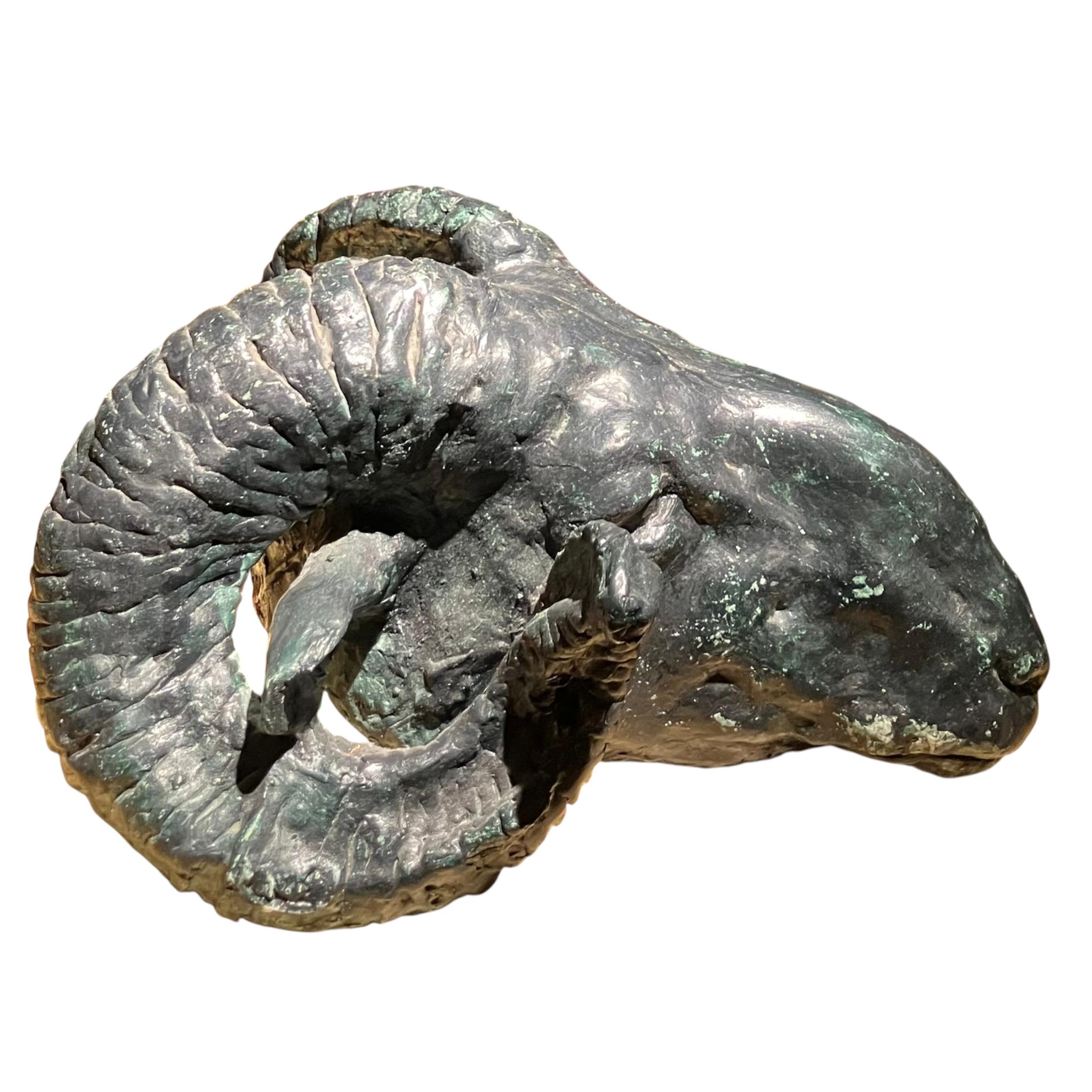 Vintage Patinated Plaster Ram’s Head Sculpture in the Neoclassical Taste