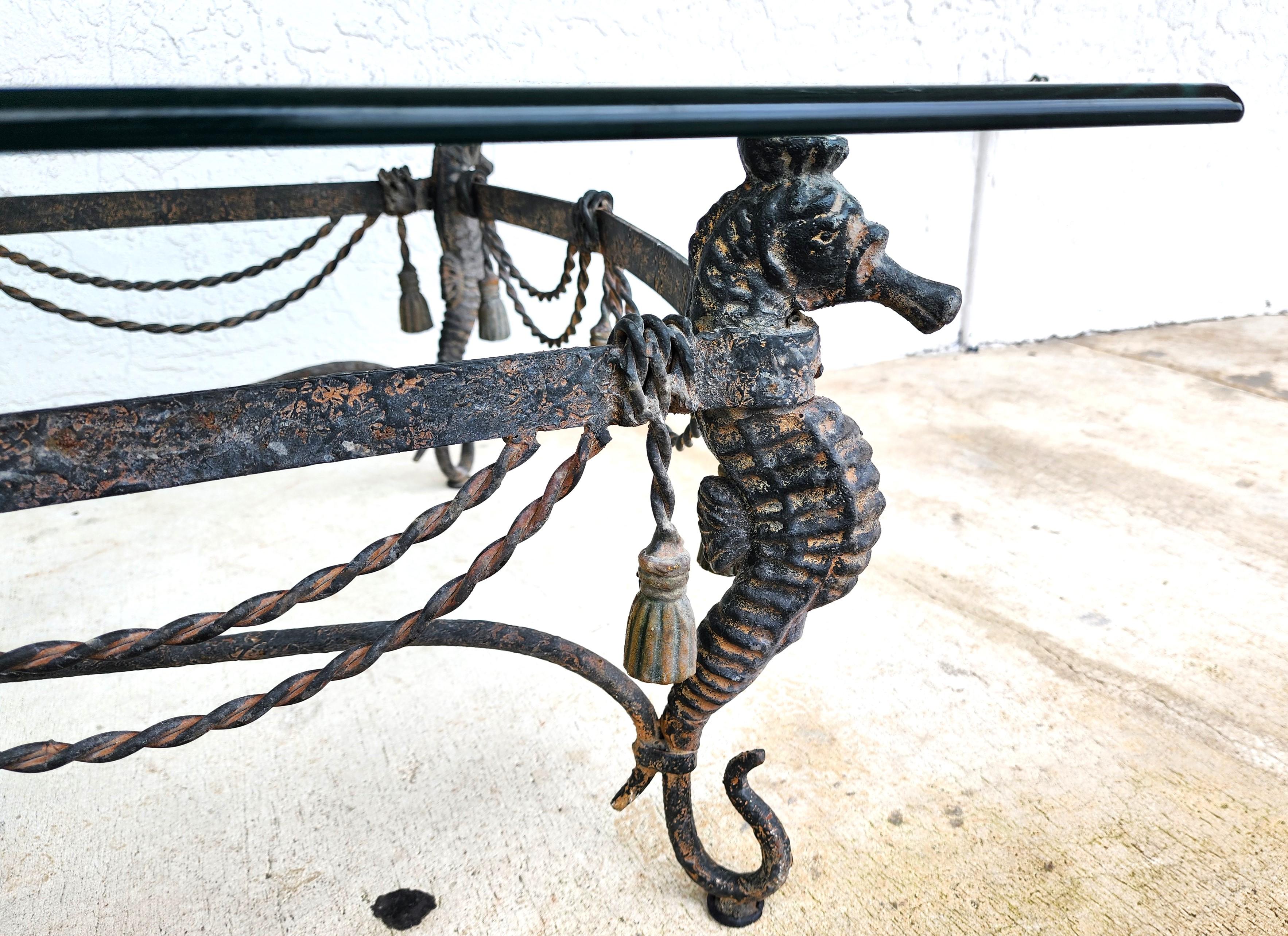 Aluminum Vintage Patinated Seahorse & Starfish Coffee Table  For Sale