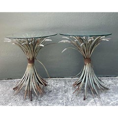 Vintage Patinated Sheath of Wheat Side Tables - A Pair