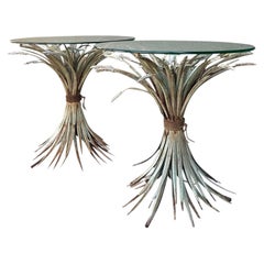 Vintage Patinated Sheath of Wheat Side Tables - A Pair