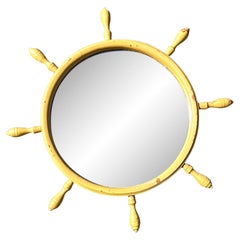 Vintage Patinated Ships Wheel Mirror