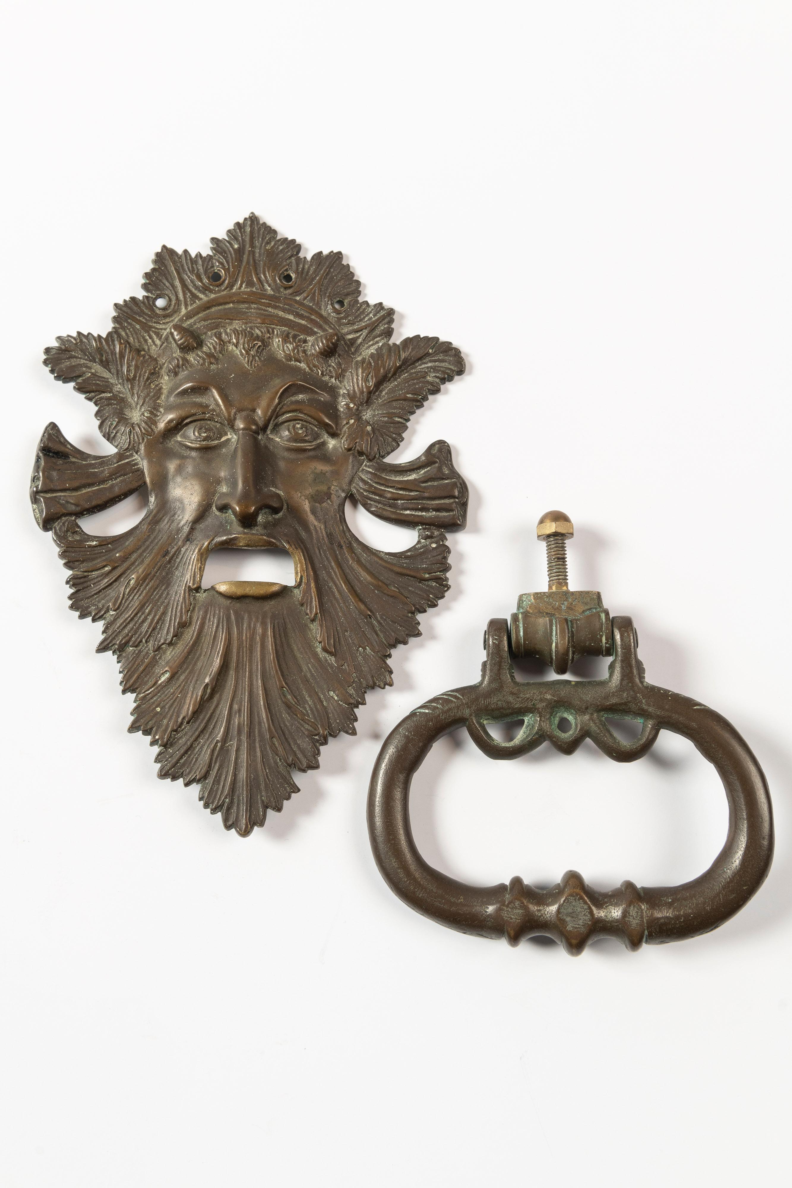 Italian Vintage Patinated Solid Cast Brass Door Knocker For Sale