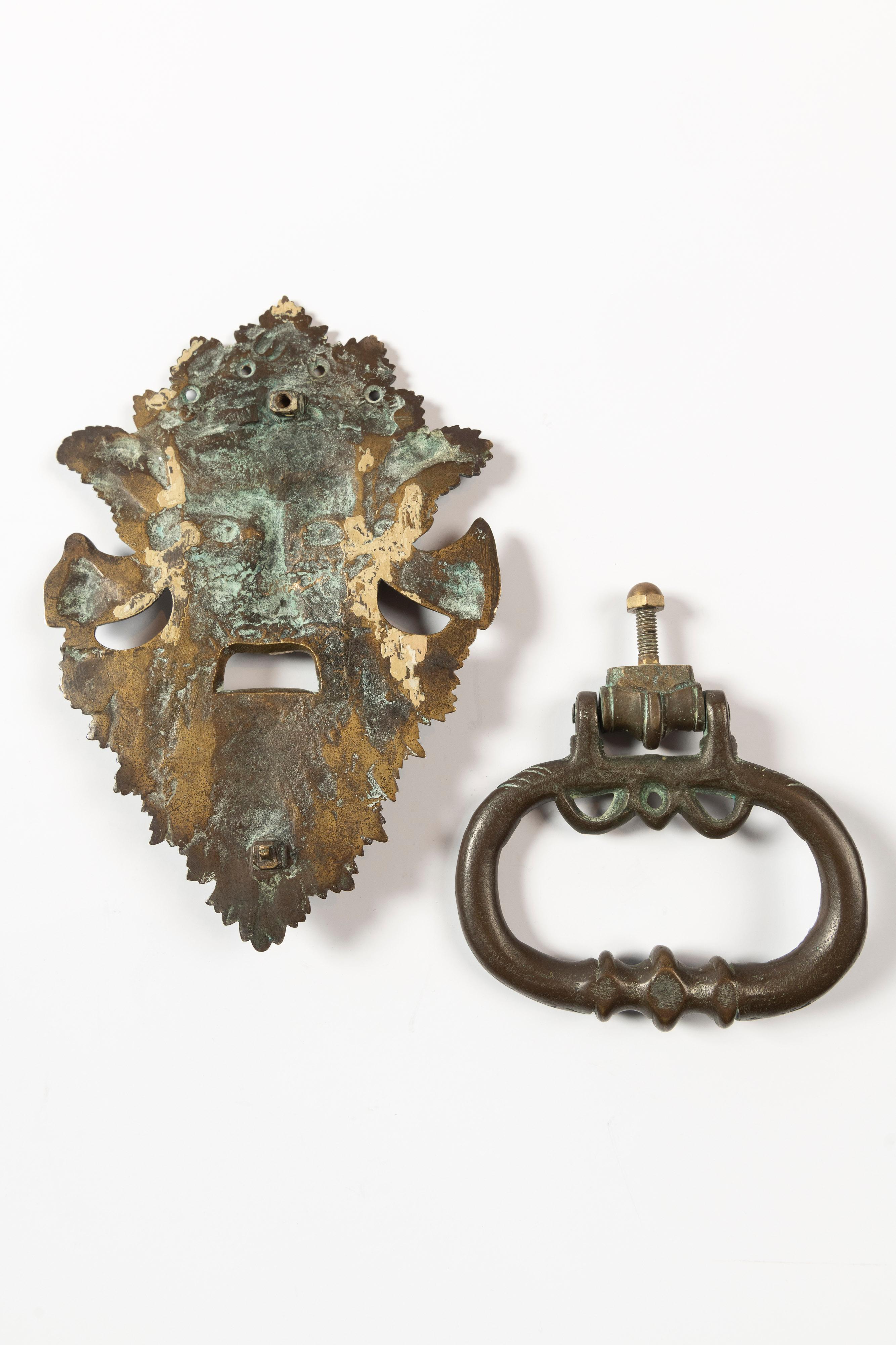Vintage Patinated Solid Cast Brass Door Knocker In Good Condition For Sale In San Francisco, CA