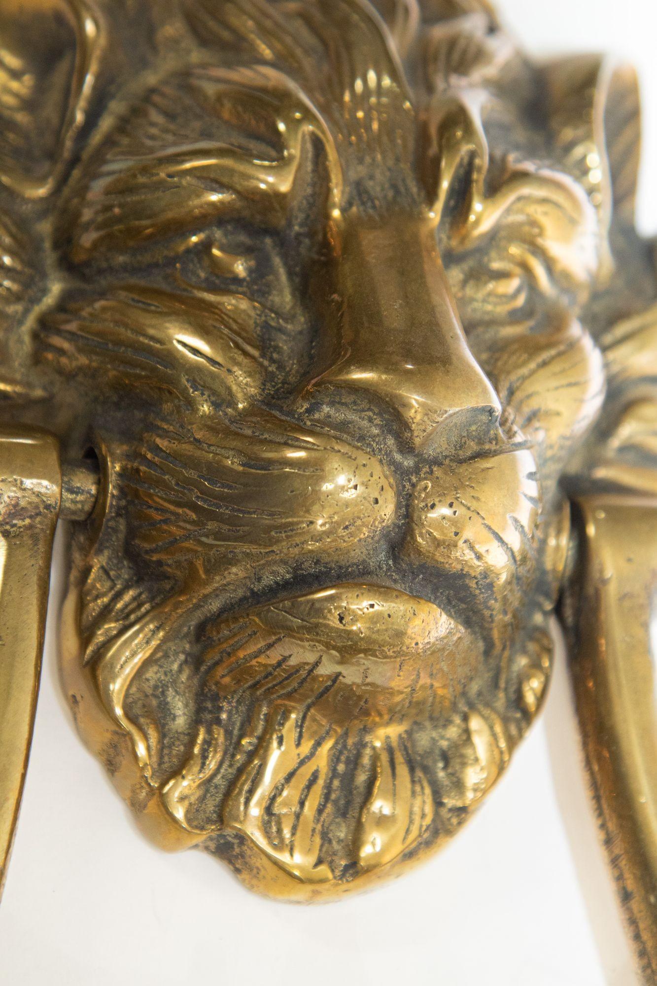 Vintage Patinated Solid Cast Brass Lion's Head Door Knocker 2
