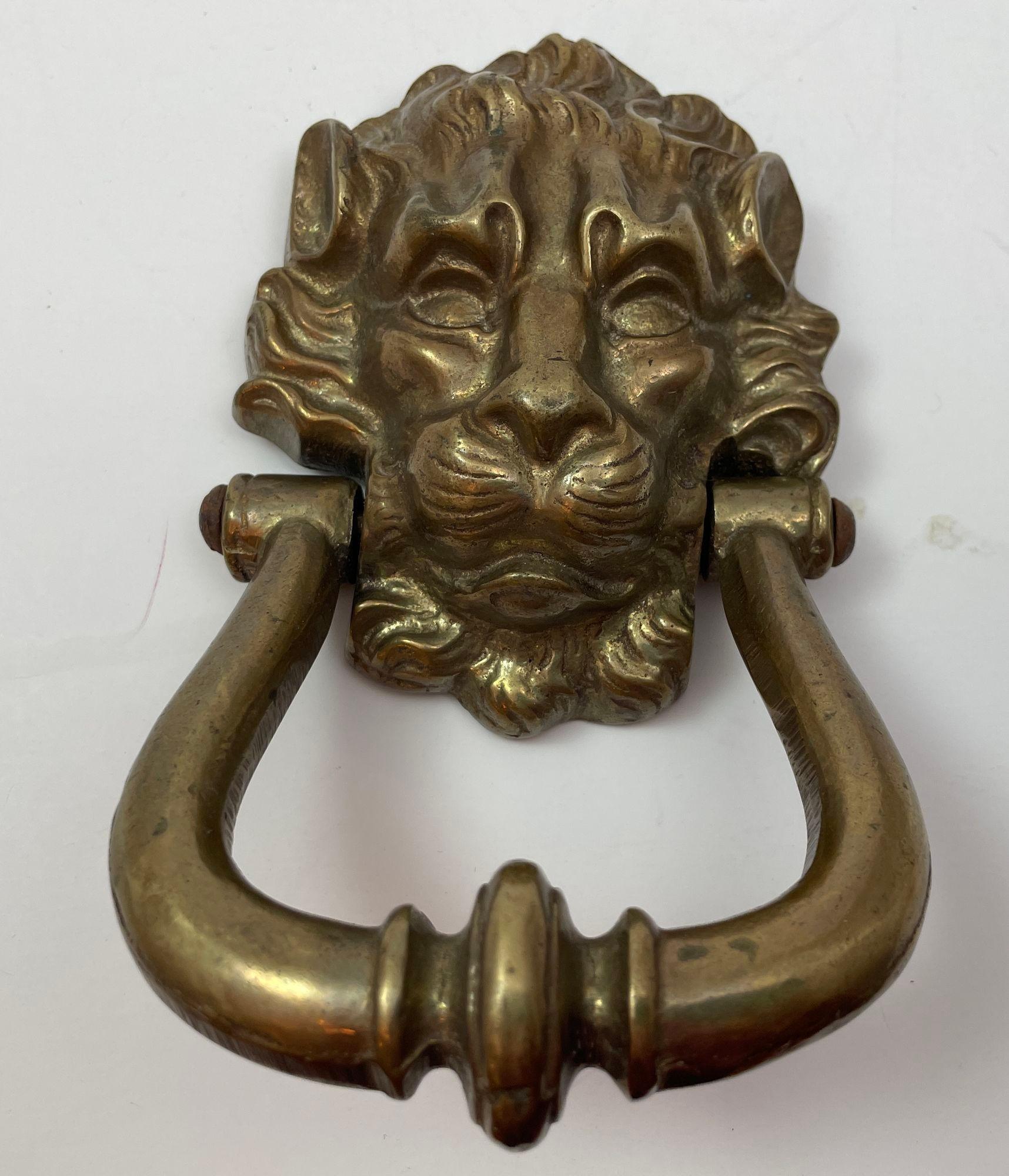 Vintage Patinated Solid Cast Brass Lion's Head Door Knocker For Sale 4