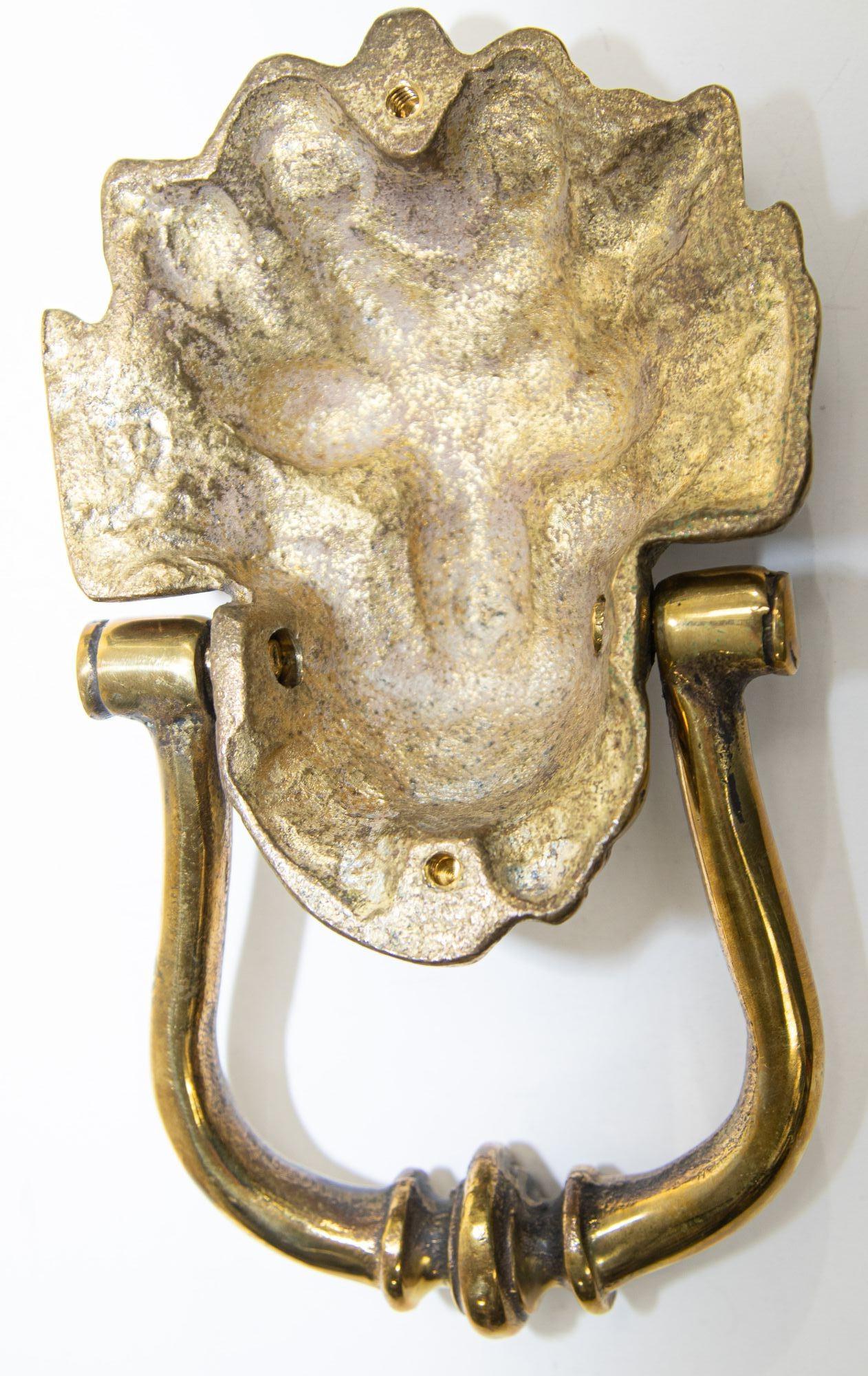 Vintage Patinated Solid Cast Brass Lion's Head Door Knocker 3
