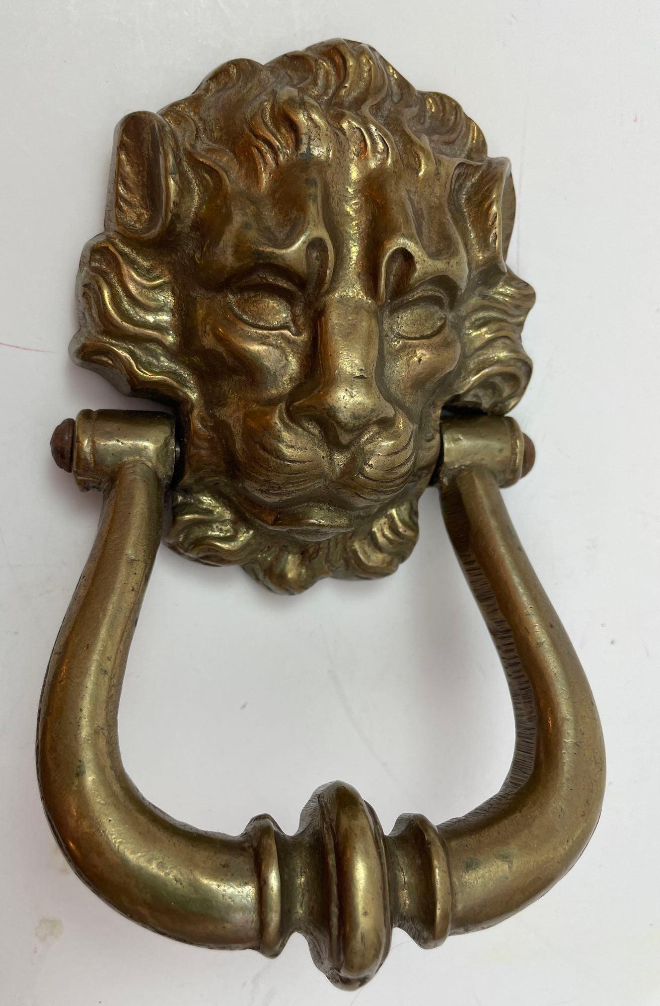 Vintage Patinated Solid Cast Brass Lion's Head Door Knocker For Sale 6