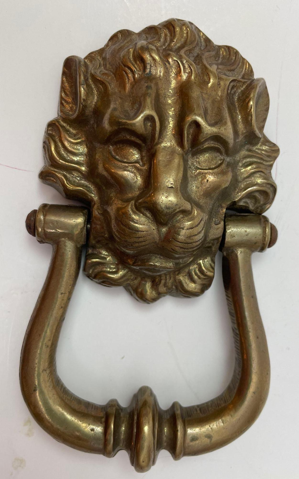 Vintage Patinated Solid Cast Brass Lion's Head Door Knocker For Sale 7