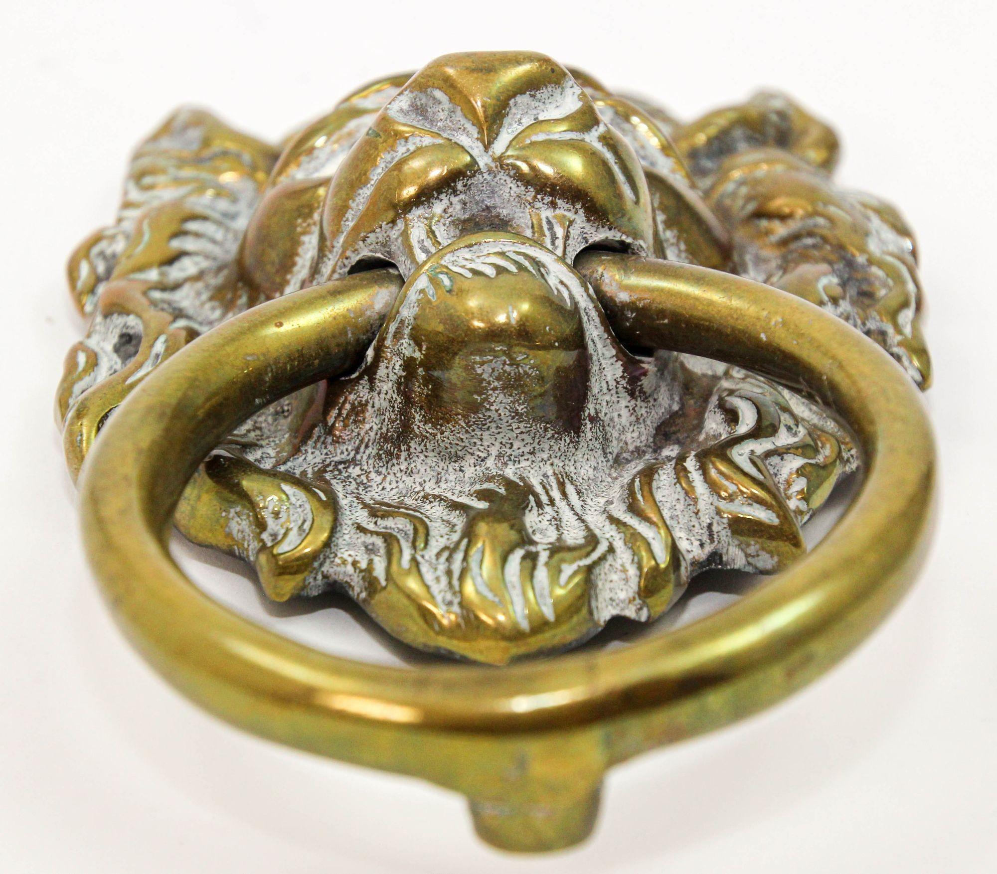 Baroque Vintage Patinated Solid Cast Brass Lion's Head Door Knocker