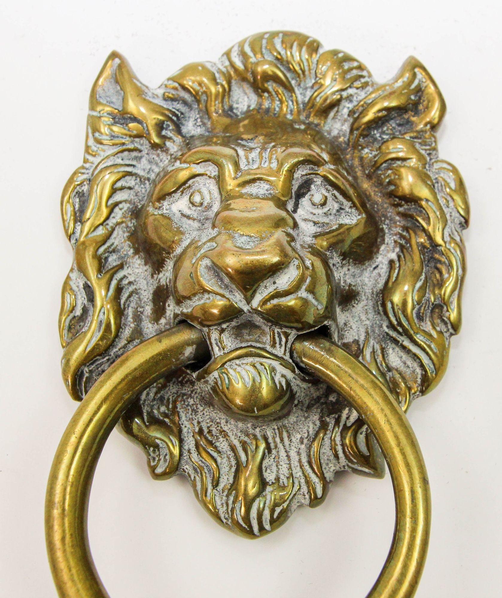 20th Century Vintage Patinated Solid Cast Brass Lion's Head Door Knocker