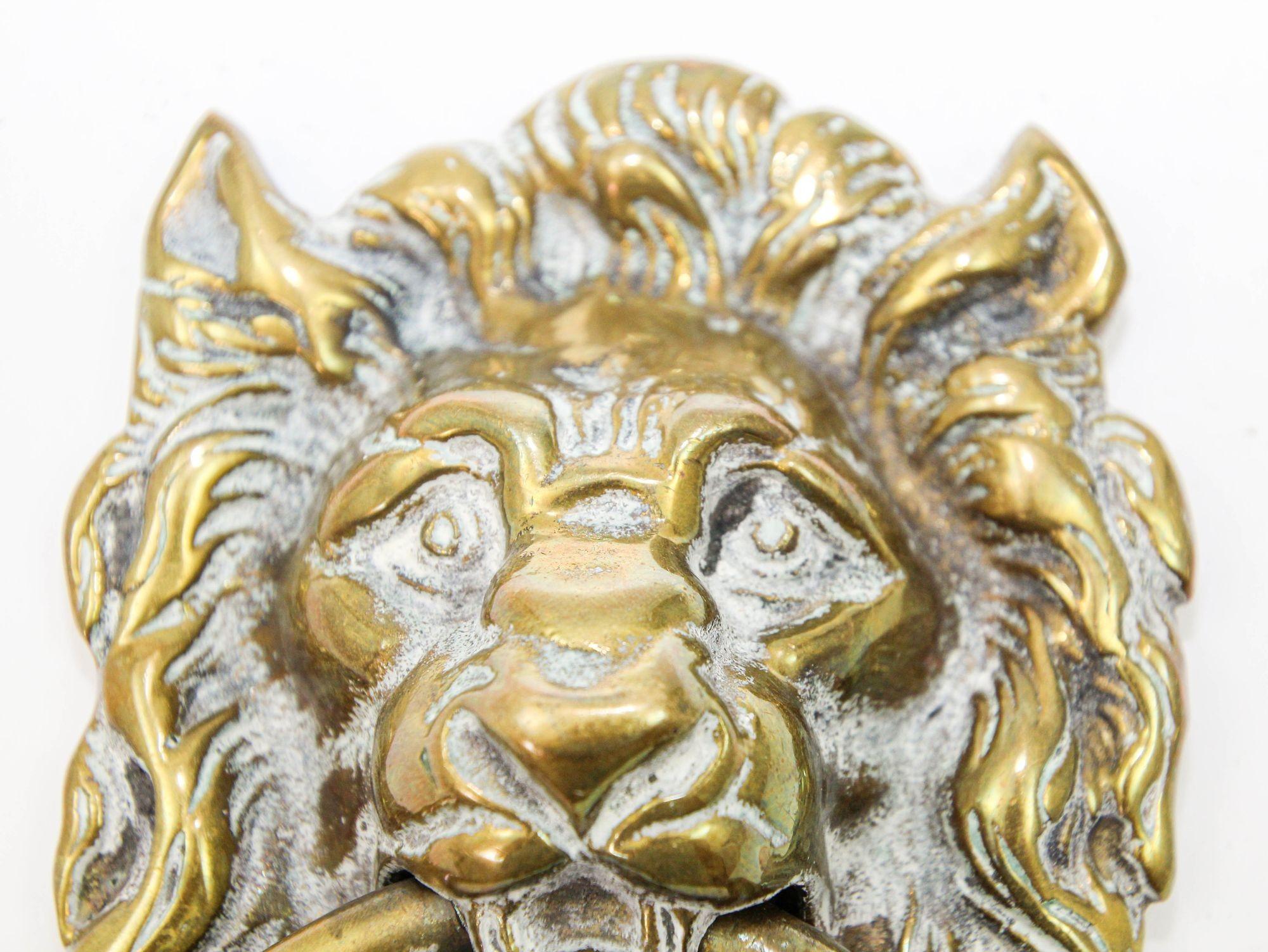 Vintage Patinated Solid Cast Brass Lion's Head Door Knocker 1