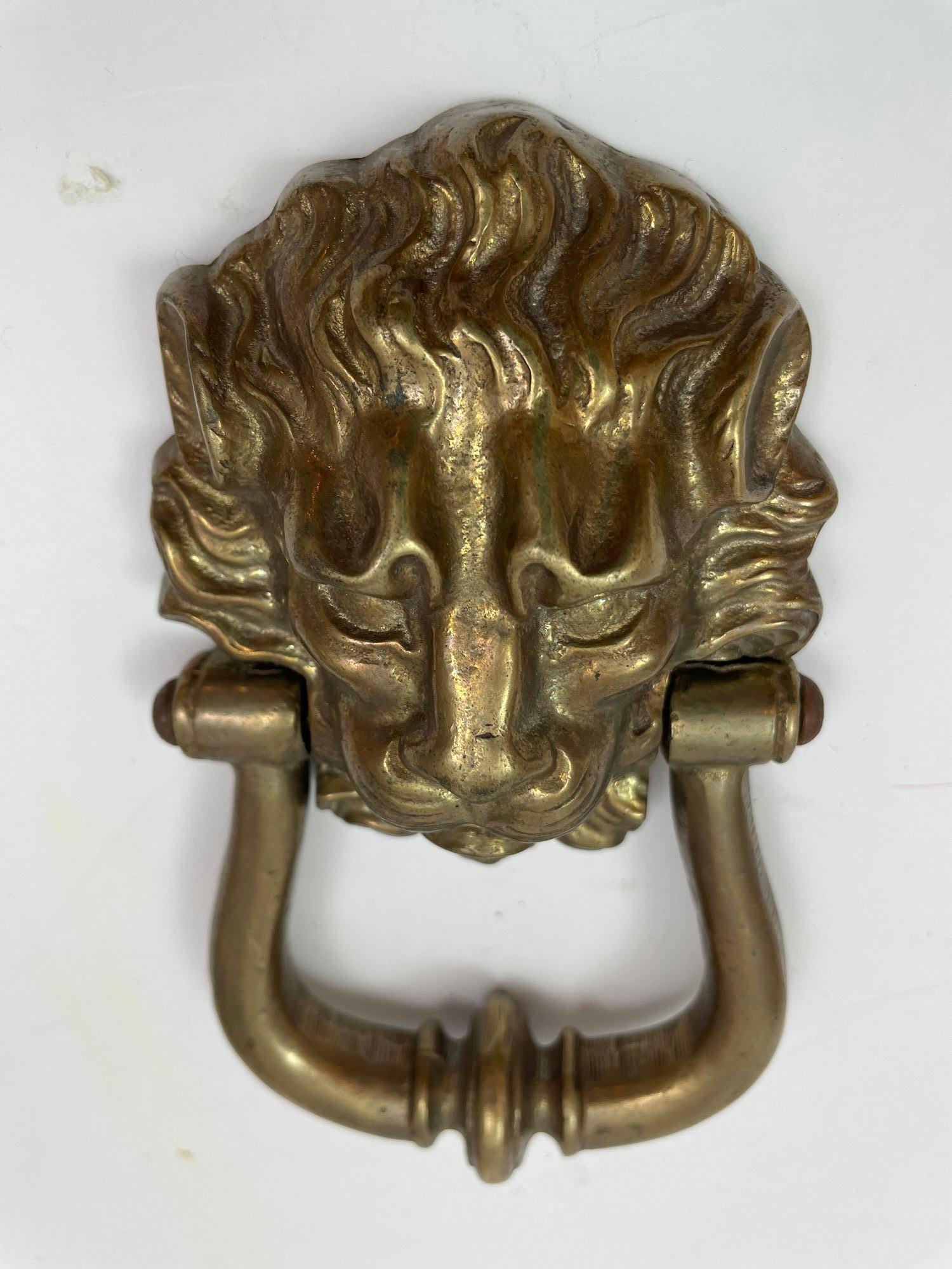Vintage Patinated Solid Cast Brass Lion's Head Door Knocker 2