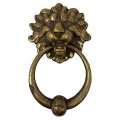 Vintage Patinated Solid Cast Brass Lion's Head Door Knocker