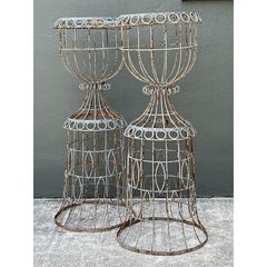 Vintage Patinated Wire Plant Stands - A Pair