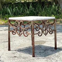 Vintage Patinated Wrought Iron Scroll Side Table