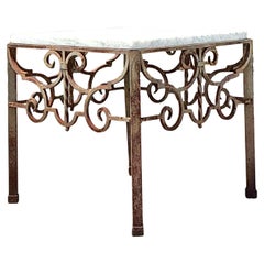Vintage Patinated Wrought Iron Scroll Beistelltisch