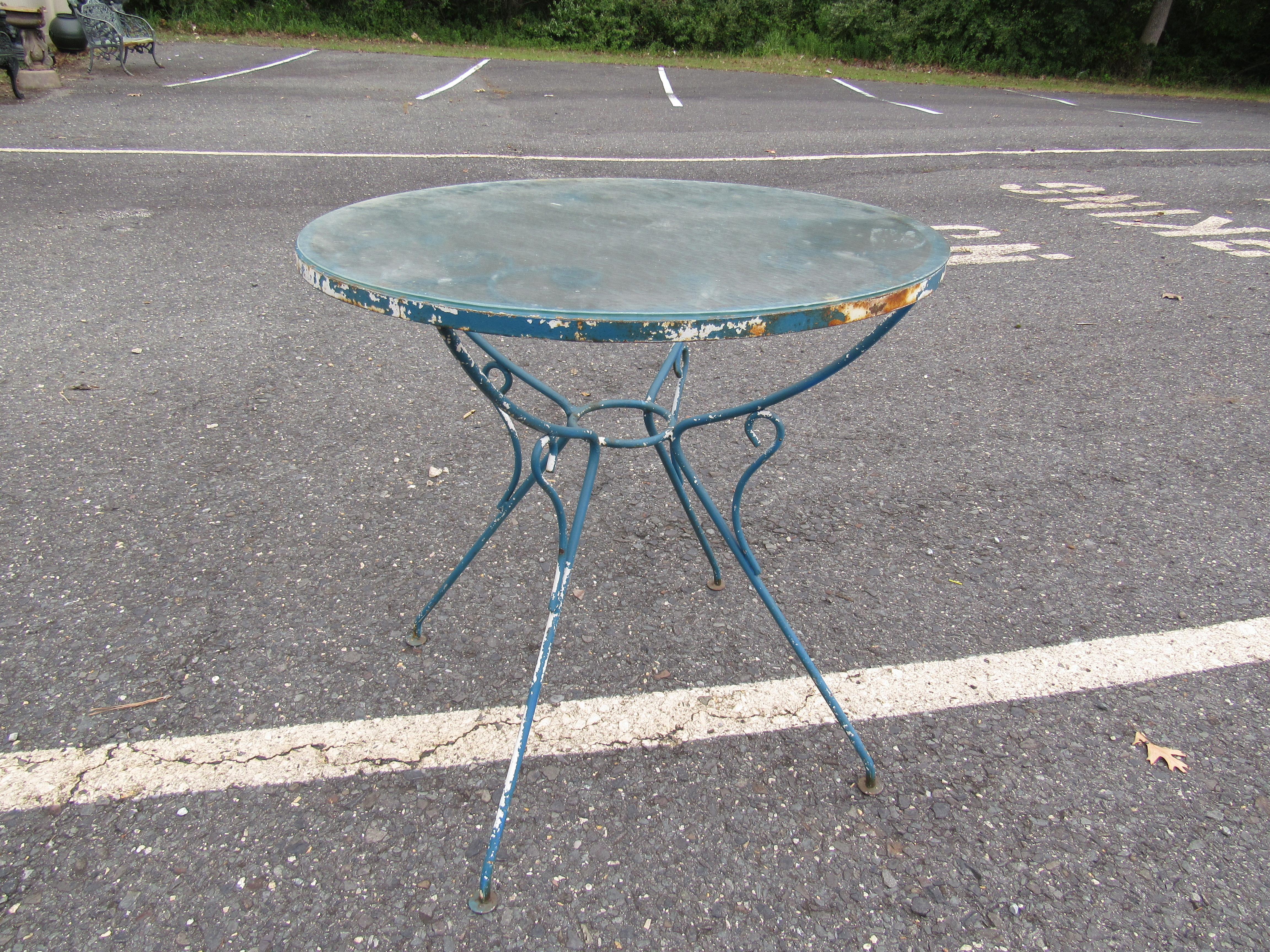 Vintage Patio Table with Glass Top In Good Condition In Brooklyn, NY
