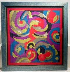 Vintage Patoly Framed Silk Scarf with Colorful Organic Shapes