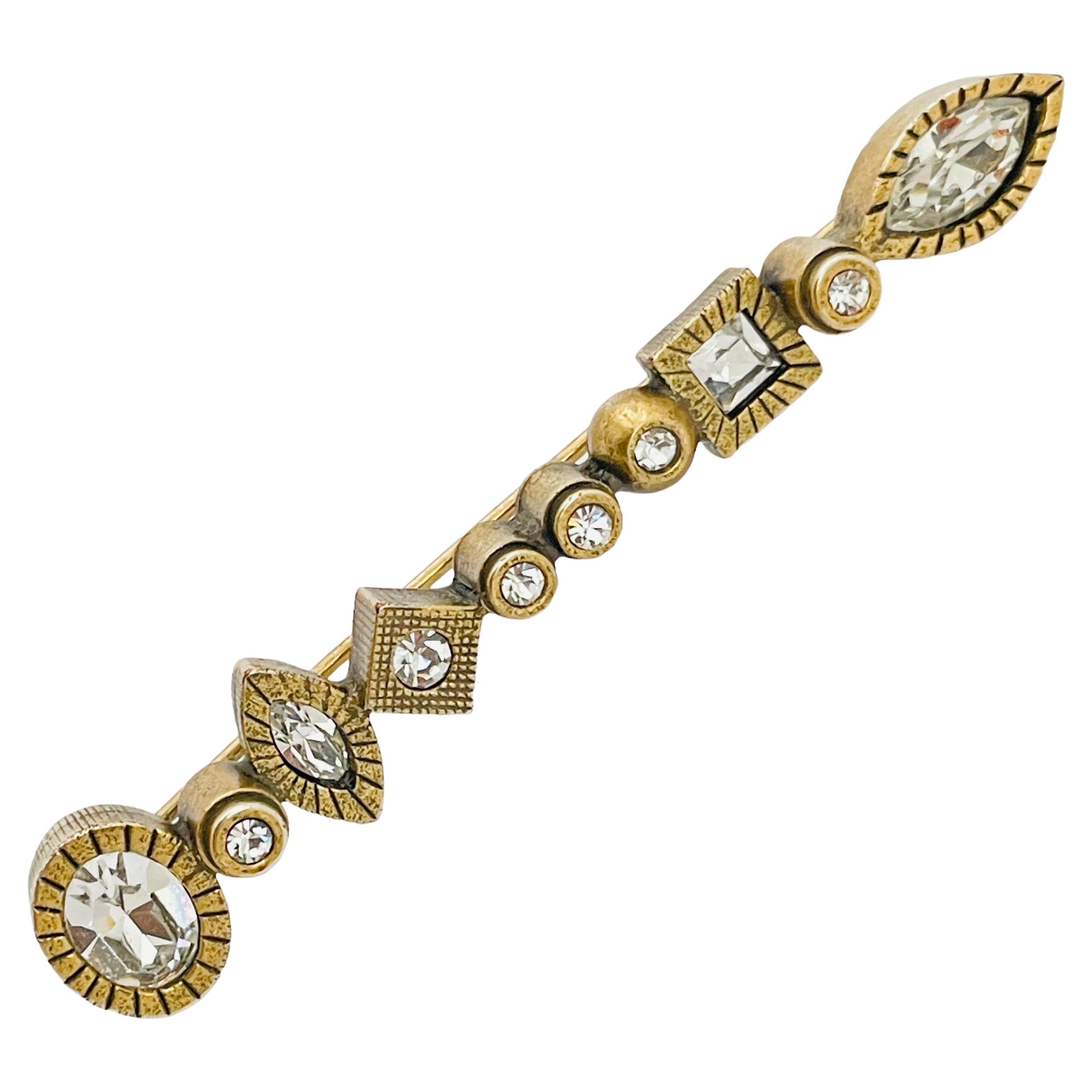 Vintage PATRICIA LOCKE gold clear rhinestone designer runway brooch For Sale