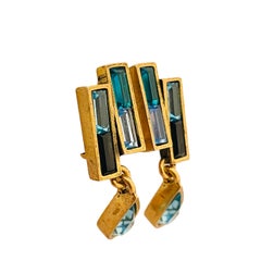 Vintage PATRICIA LOCKE gold rhinestones designer clip on earrings