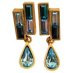 Vintage PATRICIA LOCKE gold rhinestones designer clip on earrings