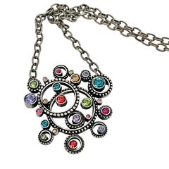 Vintage PATRICIA LOCKE silver tone colorful stones designer runway necklace