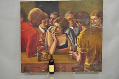 Vintage Patricia Stone "The Bar" Large Oil on Canvas Art Deco Painting, Signed