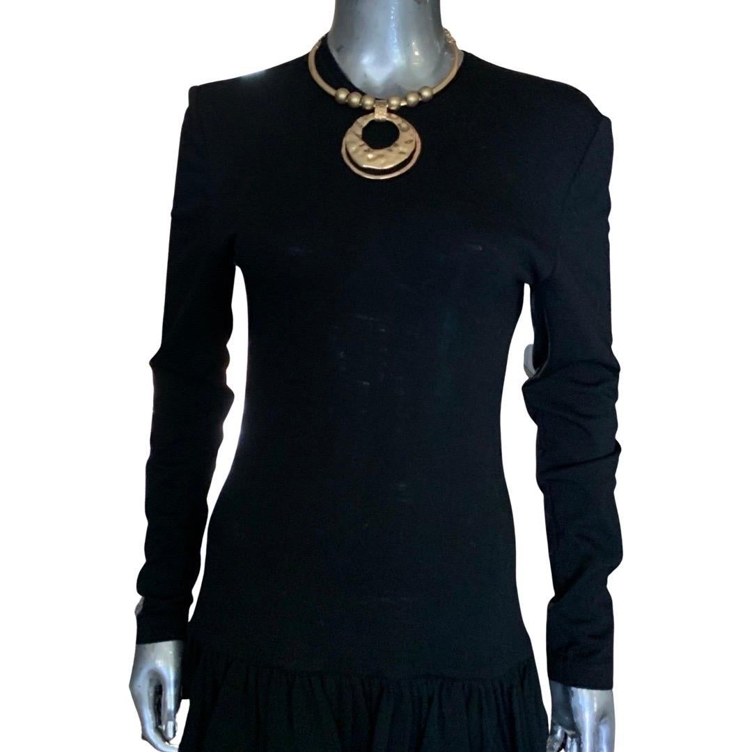 Vintage Patrick Kelly Paris Schwarzes gestuftes Jersey-Kleid mit Rüschen Größe 4/6 im Angebot 2