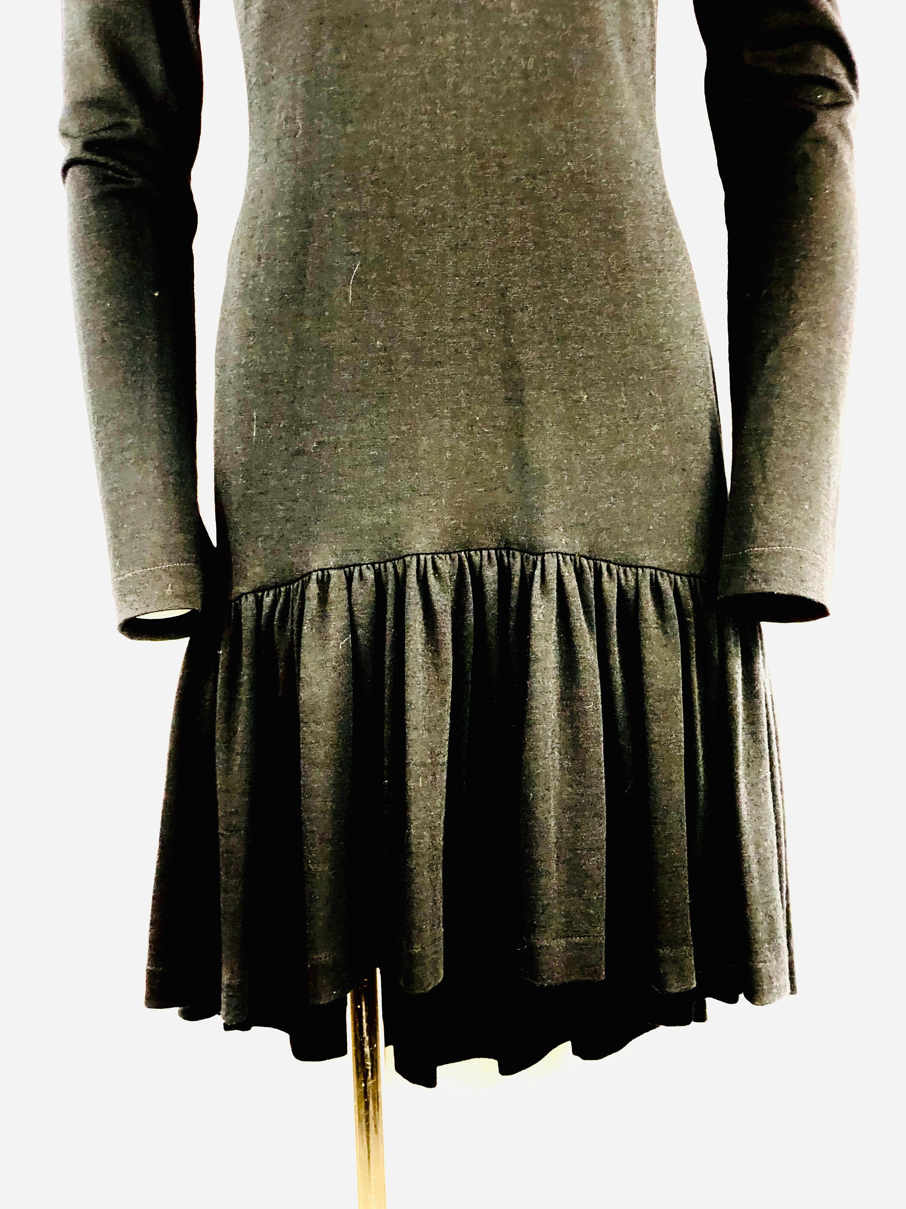 Women's Vintage PATRICK KELLY Paris Black Long Sleeve Wool Mini Dress Size 42 For Sale