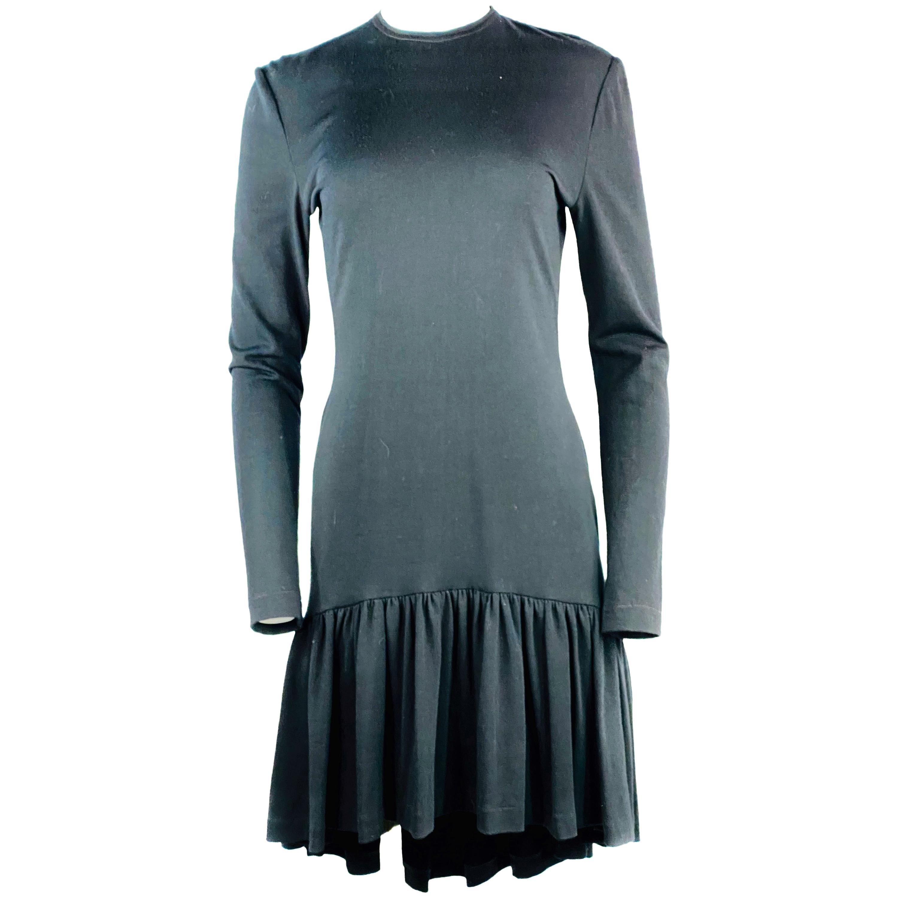 Vintage PATRICK KELLY Paris Black Long Sleeve Wool Mini Dress Size 42