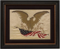 Aquila americana e bandiera patriottica d'epoca, ricamate su seta, XIX secolo