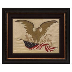 Aquila americana e bandiera patriottica d'epoca, ricamate su seta, XIX secolo