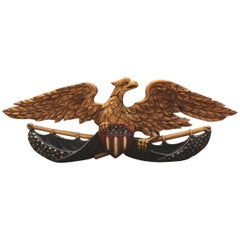 Retro Eagle with Shield and Flag Carving, Mid-20th Century