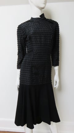 Abito vintage in seta e lana nero di Pattullo-Jo Copeland con applicazioni, anni '50