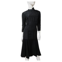 Abito vintage in seta e lana nero di Pattullo-Jo Copeland con applicazioni, anni '50