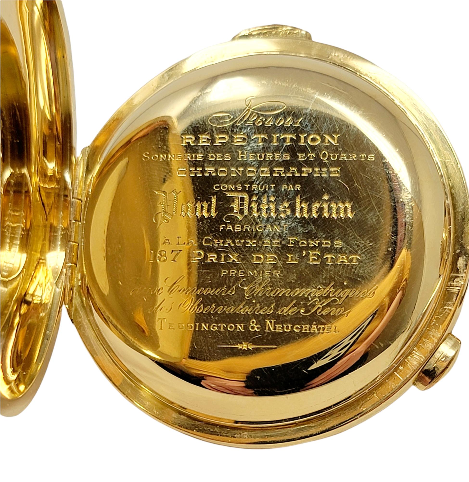 Vintage Paul Ditisheim 18 Karat Yellow Gold Pocket Watch, Solvil Original Box For Sale 2