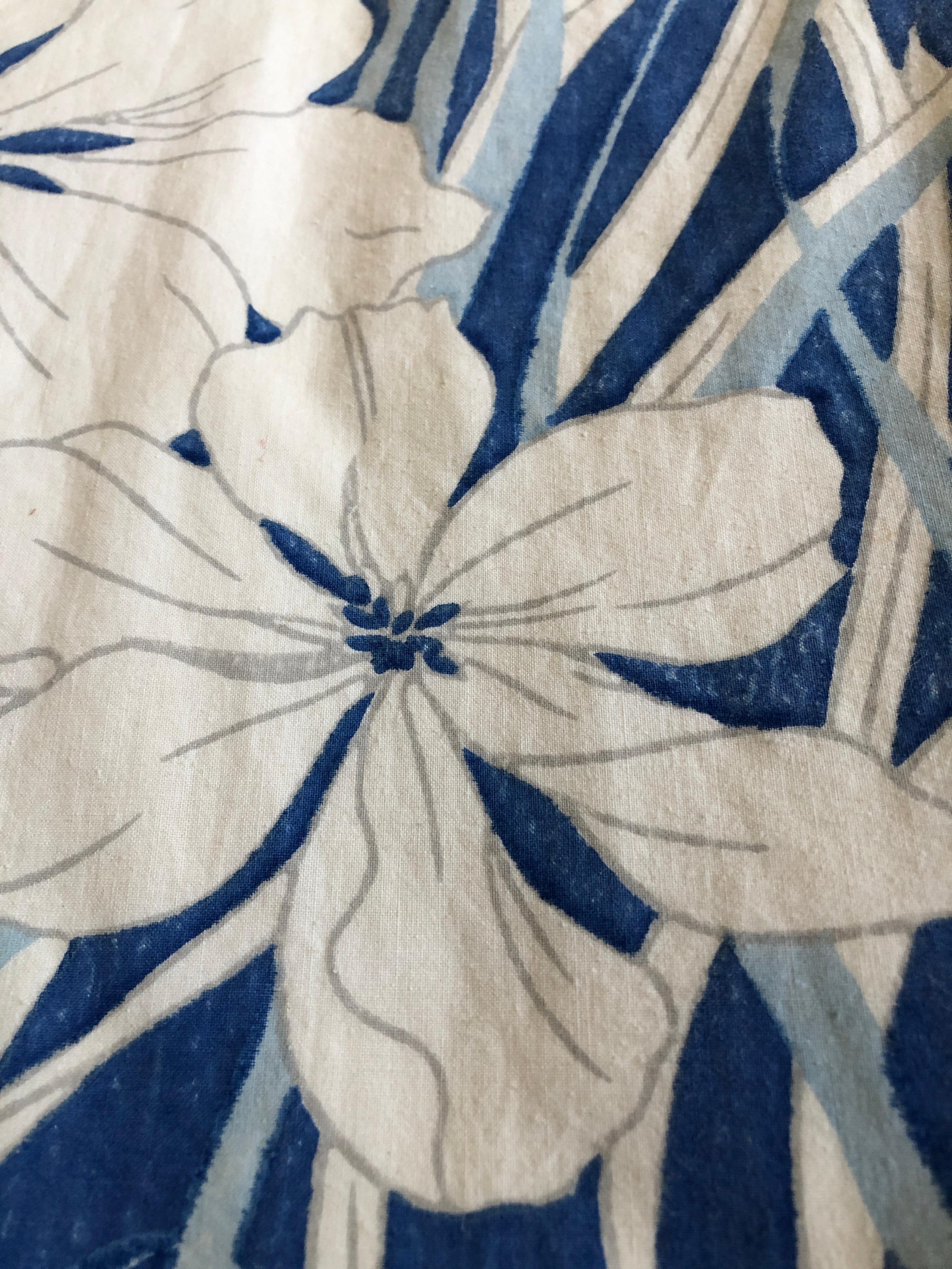 Vintage Paul Dumas Textile with Floral Pattern in Blue and White, France, 1920s For Sale 3