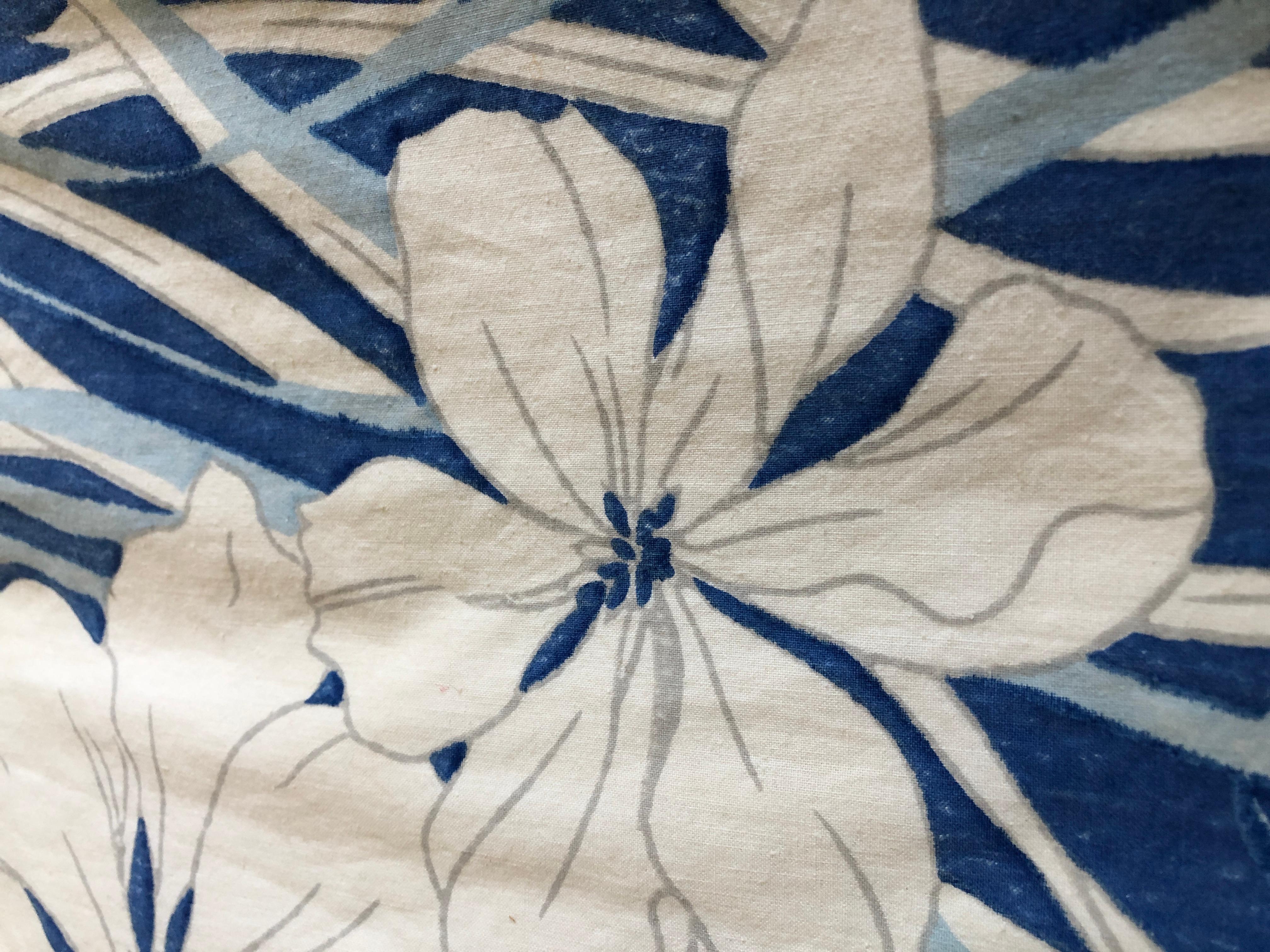 Vintage-Textil von Paul Dumas mit Blumenmuster in Blau und Weiß, Frankreich, 1920er Jahre im Zustand „Gut“ im Angebot in Copenhagen K, DK