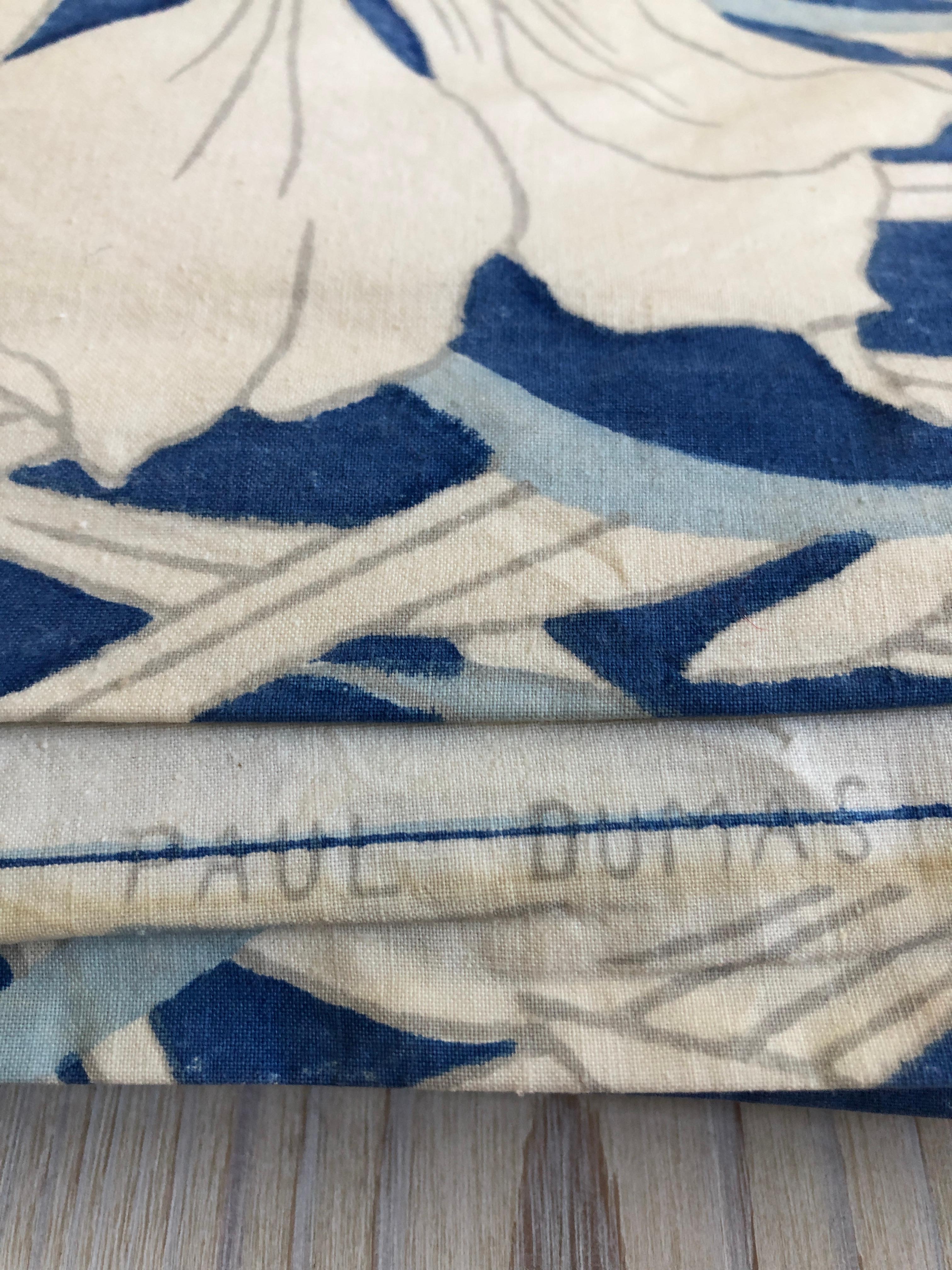 French Vintage Paul Dumas Textile with Floral Pattern in Blue and White, France, 1920s For Sale