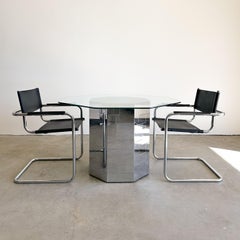 Signed Paul Evans Cityscape Chrome and Glass Octagon Dining Table