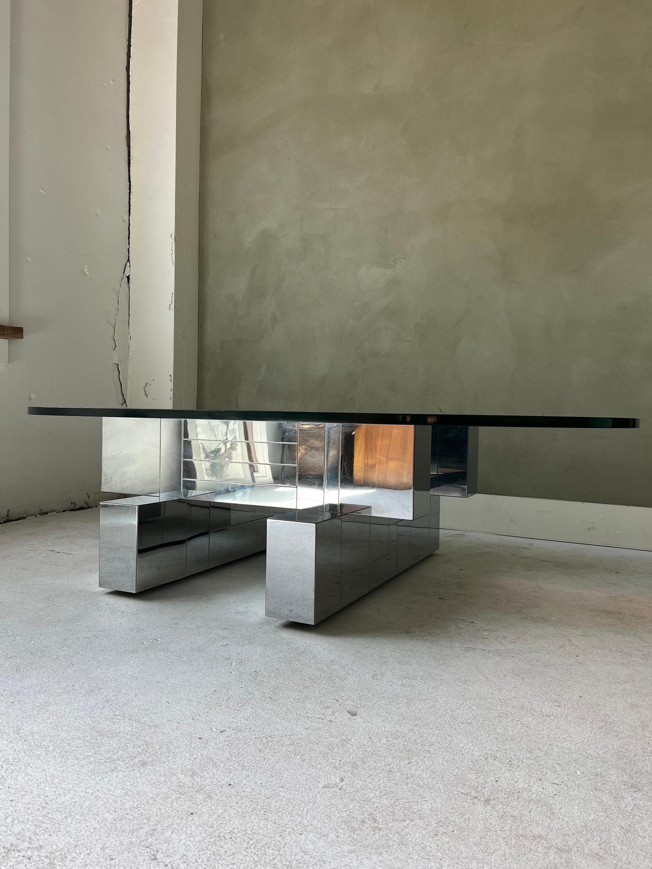 Couchtisch „Cityscape“ aus Chrom und Glas von Paul Evans, Vintage (Moderne der Mitte des Jahrhunderts) im Angebot