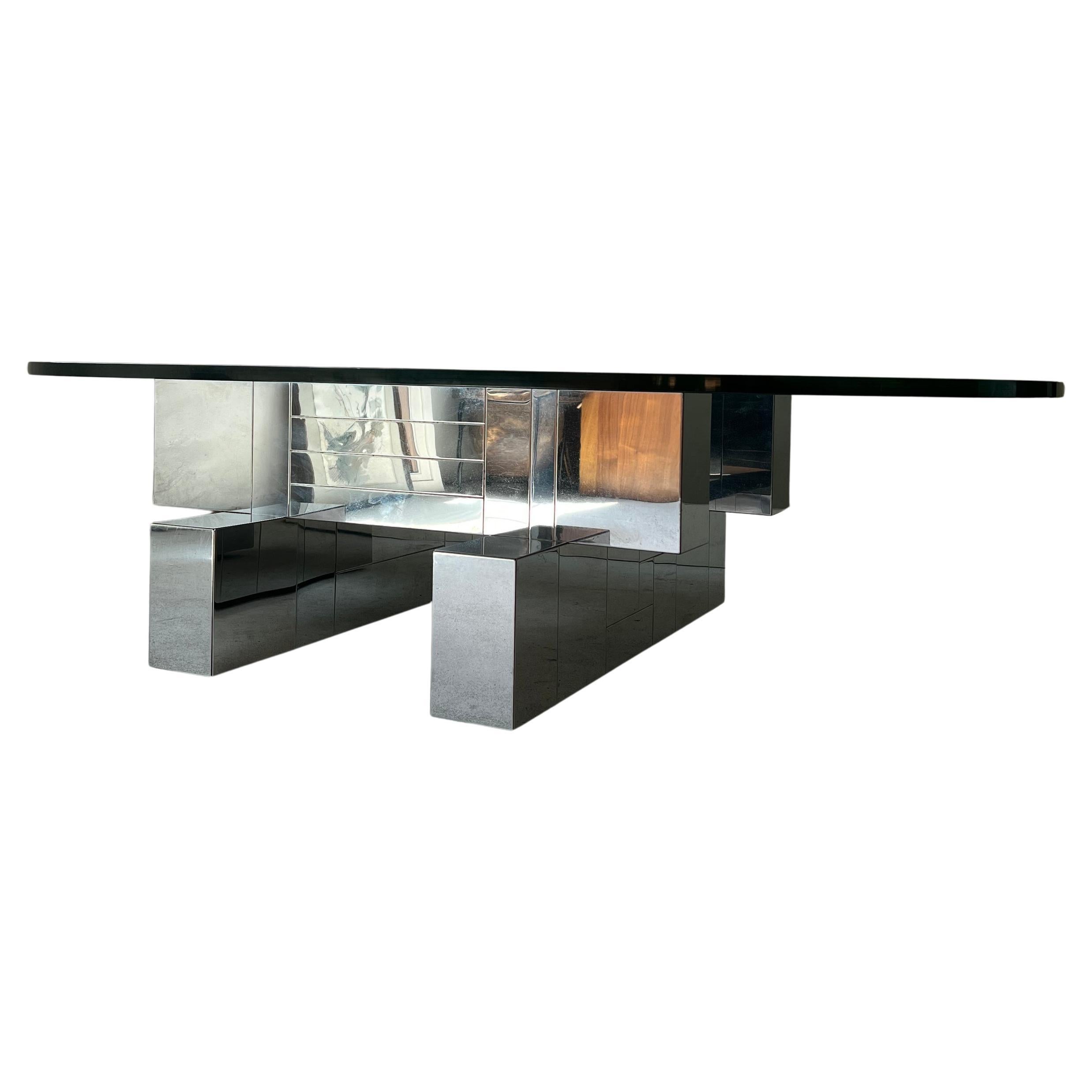 Couchtisch „Cityscape“ aus Chrom und Glas von Paul Evans, Vintage