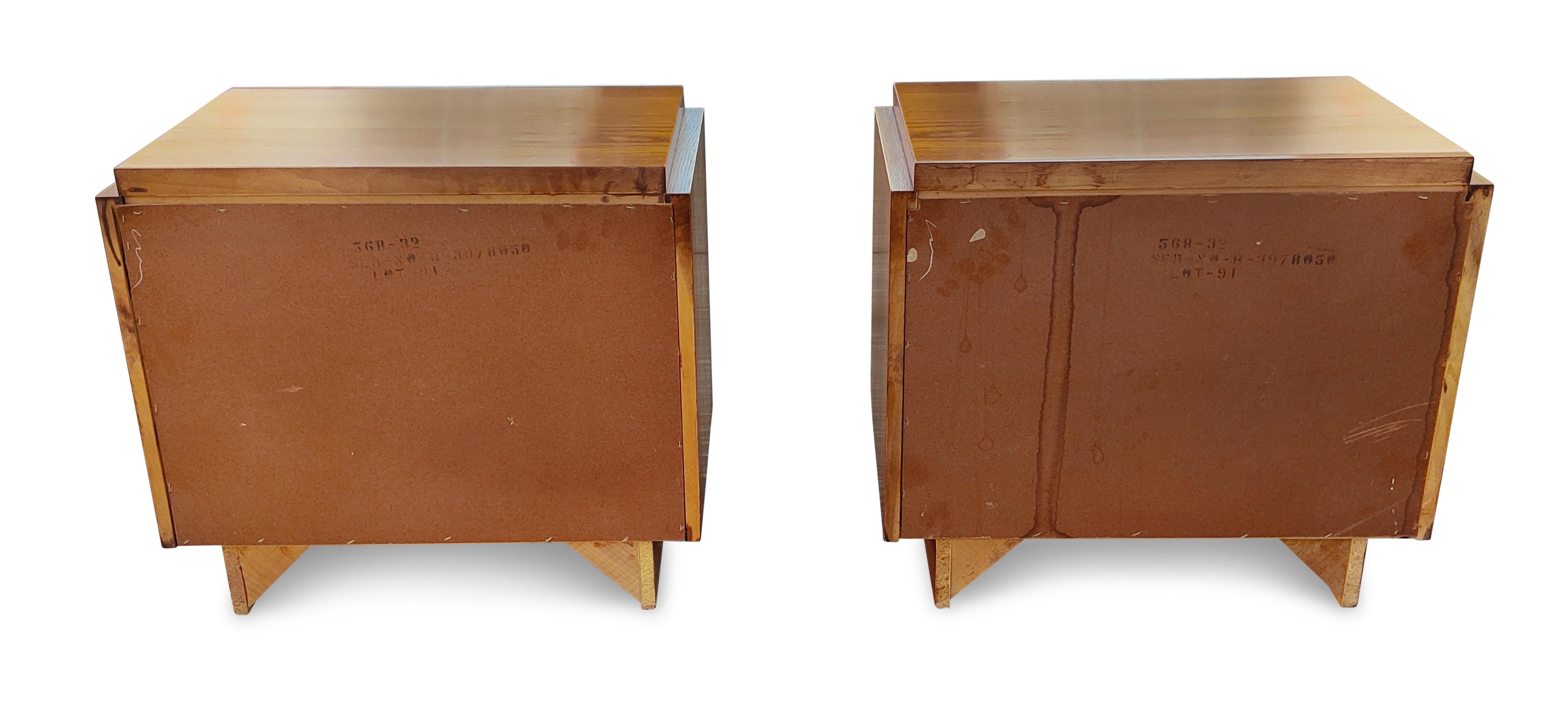 Vintage Paul Evans Style Lane Brutalist, Staccato or Mosaic Pair Oak Nightstands In Good Condition For Sale In Philadelphia, PA