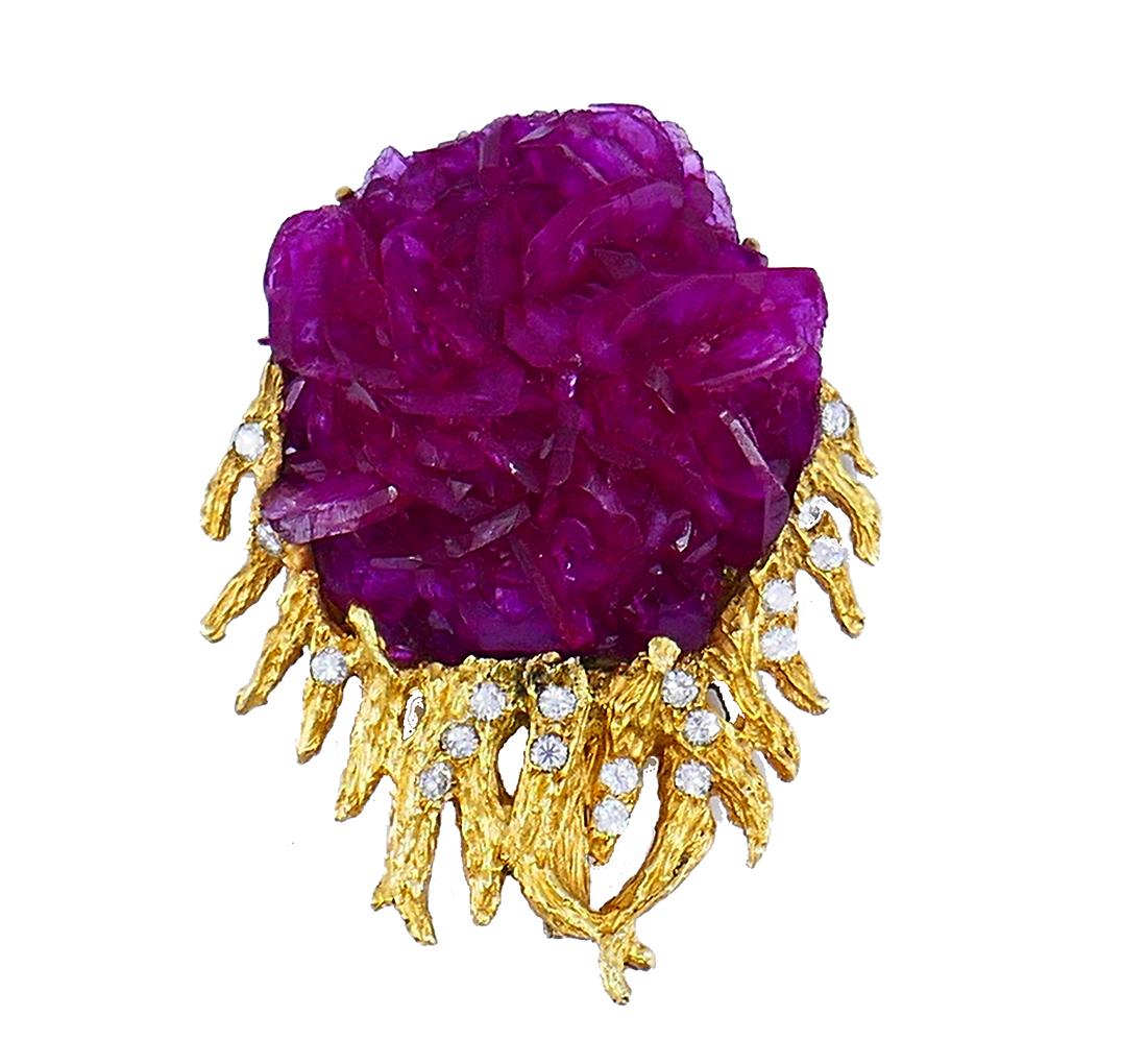 Vintage Paul Flato Halskette Brosche Ring Set 14k Gold Rubin Diamant Estate Jewelry im Angebot 5