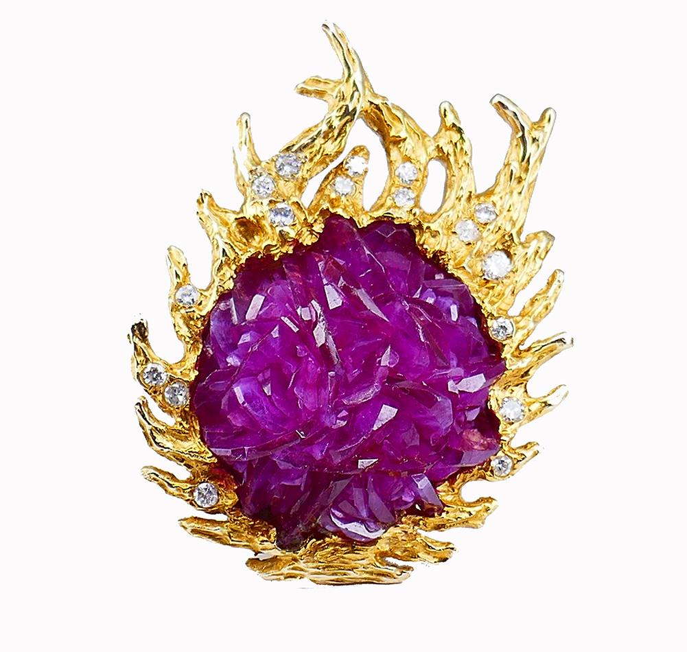 Vintage Paul Flato Halskette Brosche Ring Set 14k Gold Rubin Diamant Estate Jewelry im Angebot 10
